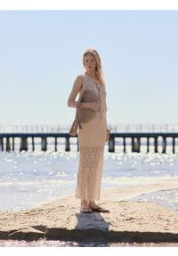 Reserved - Ażurowa spódnica maxi - kremowy. Kolor: kremowy. Materiał: dzianina, bawełna. Wzór: ażurowy #1