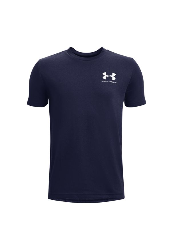 T-shirt chłopięcy Under Armour UA B Sportstyle Left Chest Ss - granatowy. Kolor: niebieski. Materiał: bawełna, poliester, materiał. Wzór: nadruk