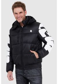 Invicta - INVICTA Czarna kurtka puchowa męska z dużym logo, Rozmiar XXL. Kolor: czarny. Materiał: puch
