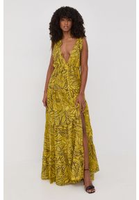 TwinSet - Twinset sukienka bawełniana kolor żółty maxi rozkloszowana. Kolor: żółty. Materiał: bawełna. Typ sukienki: rozkloszowane. Długość: maxi #2