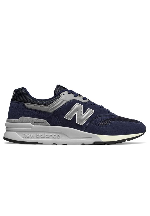 Buty męskie New Balance CM997HCE - granatowe. Okazja: na co dzień. Kolor: niebieski. Materiał: tworzywo sztuczne, materiał, syntetyk, zamsz. Szerokość cholewki: normalna