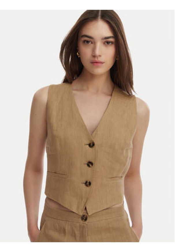 Marella Kamizelka garniturowa Veranda 2615151032 Beżowy Regular Fit. Kolor: beżowy. Materiał: len