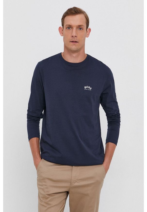 BOSS - Boss - Longsleeve bawełniany. Okazja: na co dzień. Kolor: niebieski. Materiał: bawełna. Długość rękawa: długi rękaw. Wzór: gładki. Styl: casual