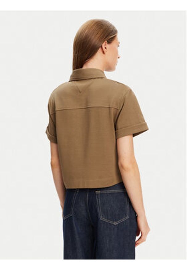 TOMMY HILFIGER - Tommy Hilfiger Koszula Gold Button WW0WW44626 Brązowy Regular Fit. Kolor: brązowy. Materiał: bawełna