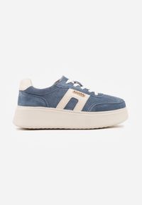 Renee - Granatowe Perforowane Sneakersy Chunky ze Skóry Naturalnej na Platformie Silvanatea. Kolor: niebieski. Materiał: skóra. Obcas: na platformie #4