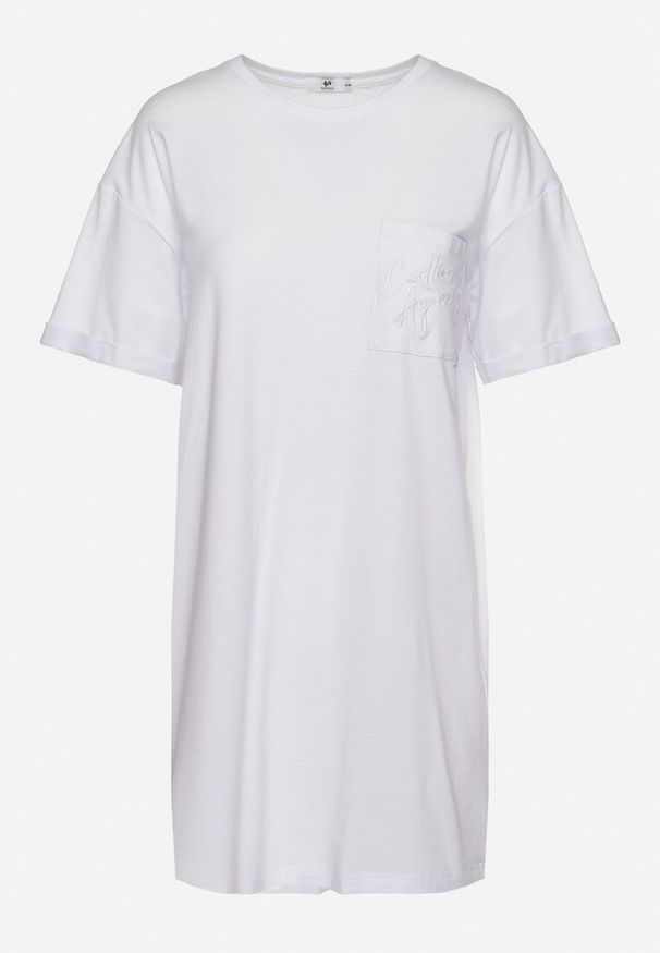 Born2be - Biały Bawełniany T-shirt o Klasycznym Fasonie z Kieszonką Asettia. Okazja: na co dzień, na spacer. Kolor: biały. Materiał: bawełna. Wzór: aplikacja. Styl: klasyczny