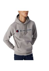 Bluza Champion Script Logo Embroidery Fleece Hoodie 217858-ES033 - szara. Kolor: szary. Materiał: bawełna, tkanina, poliester. Wzór: napisy. Styl: klasyczny, sportowy #1