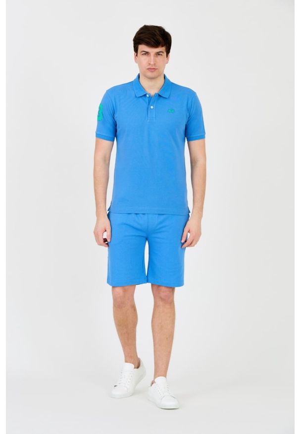 La Martina - LA MARTINA Niebieskie męskie polo z małym zielonym logo, Rozmiar XL. Typ kołnierza: polo. Kolor: niebieski