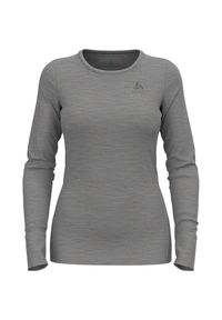 Koszulka damska Odlo BL TOP crew neck l/s MERINO 200. Kolor: szary. Materiał: wełna. Długość rękawa: długi rękaw. Długość: długie. Sport: bieganie #1