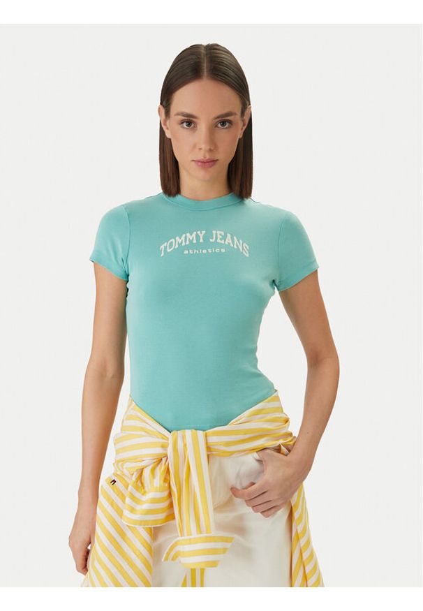 Tommy Jeans T-Shirt DW0DW22302 Zielony Slim Fit. Kolor: zielony. Materiał: bawełna