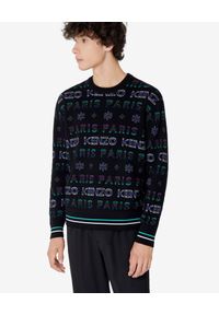 Kenzo - KENZO - Sweter z logo Holiday Capsule. Kolor: czarny. Materiał: wełna. Długość rękawa: długi rękaw. Długość: długie. Wzór: haft, aplikacja. Sezon: zima. Styl: wizytowy