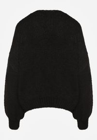 Renee - Czarny Kardigan z Wełną o Kroju Oversize z Wiązanymi Kokardami Elearina. Okazja: na co dzień. Typ kołnierza: kokarda. Kolor: czarny. Materiał: wełna. Styl: street, elegancki, casual #6