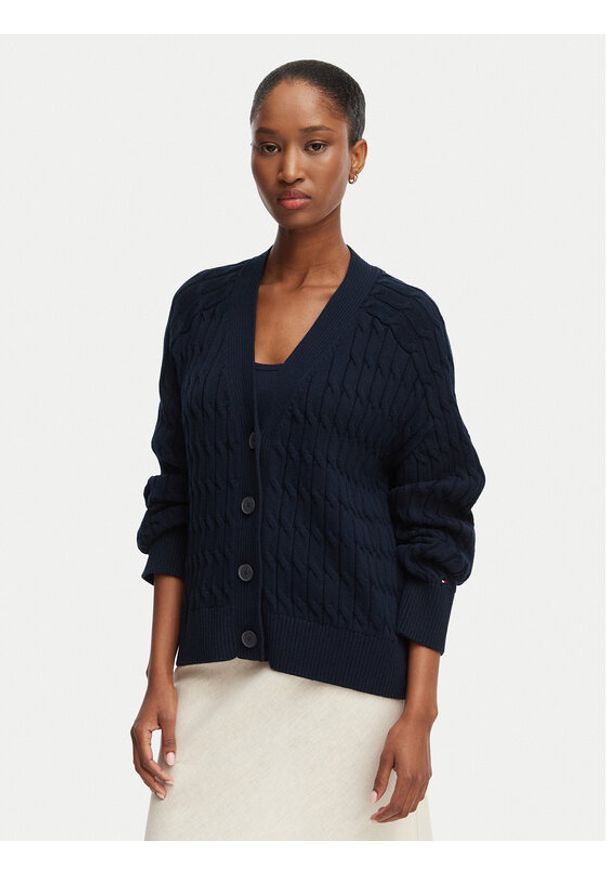TOMMY HILFIGER - Tommy Hilfiger Kardigan WW0WW50078 Granatowy Relaxed Fit. Kolor: niebieski. Materiał: bawełna