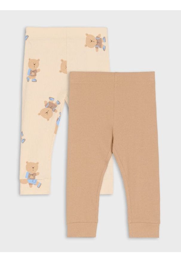 Sinsay - Bawełniane legginsy z prążkowanej dzianiny 2 pack - kremowy. Kolor: kremowy. Materiał: bawełna, prążkowany, dzianina