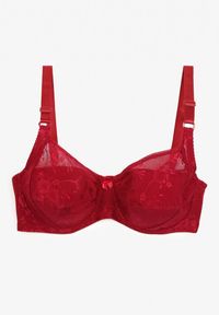 Renee - Bordowy Biustonosz z Koronki Full Cup z Regulowanymi Ramiączkami Dimela. Kolor: czerwony. Materiał: koronka. Wzór: koronka
