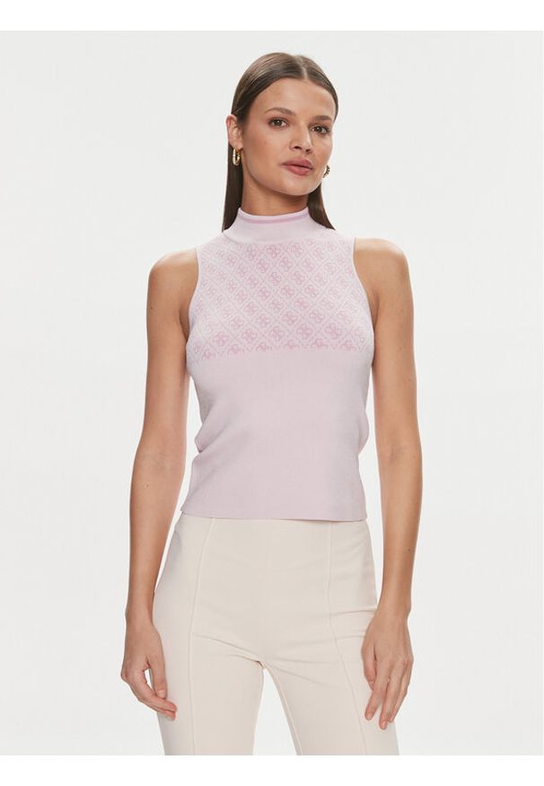 Guess Bluzka Lise W3YR26 Z37K0 Różowy Slim Fit. Kolor: różowy. Materiał: syntetyk