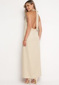 Born2be - Beżowa Sukienka z Wiązaniem na Szyi i Kieszeniami o Trapezowym Kroju Nestatasha. Kolor: beżowy. Typ sukienki: trapezowe #6