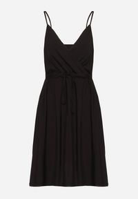 Born2be - Czarna Bawełniana Sukienka na Cienkich Regulowanych Ramiączkach z Kopertowym Dekoltem Pennea. Okazja: na co dzień. Typ kołnierza: dekolt kopertowy. Kolor: czarny. Materiał: bawełna. Długość rękawa: na ramiączkach. Typ sukienki: kopertowe. Styl: sportowy, casual, elegancki #6