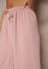 Renee - Różowe Spodnie Kuloty z Bawełną High Waist Azetia. Okazja: na co dzień. Stan: podwyższony. Kolor: różowy. Materiał: bawełna. Sezon: lato, wiosna. Styl: sportowy, elegancki, casual #4