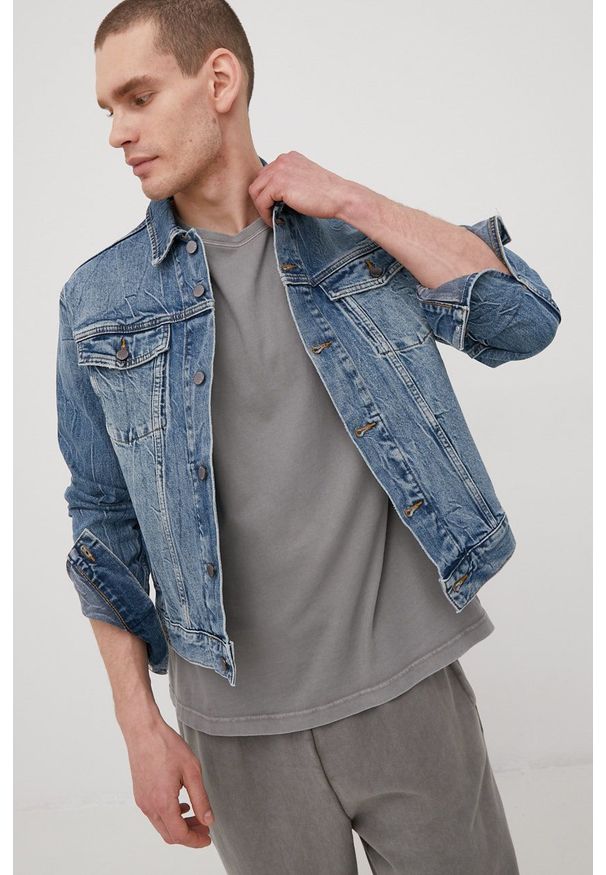 Superdry kurtka jeansowa męska kolor granatowy przejściowa. Okazja: na co dzień. Kolor: niebieski. Materiał: jeans. Styl: casual