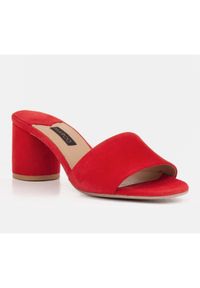 Marco Shoes Klapki damskie Marco z zamszu naturalnego czerwone. Kolor: czerwony. Materiał: zamsz #11