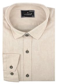 Koszula Weekendowa z Lnem, Prosty Krój - Victorio - Beż. Kolor: brązowy, beżowy, wielokolorowy. Materiał: len, bawełna. Sezon: lato #2