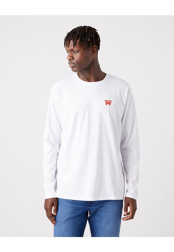 Wrangler - WRANGLER LS SIGN OFF TEE MĘSKA KOSZULKA Z DŁUGIM RĘKAWEM LOGO WHITE W70KD3989 112320268. Długość rękawa: długi rękaw. Długość: długie