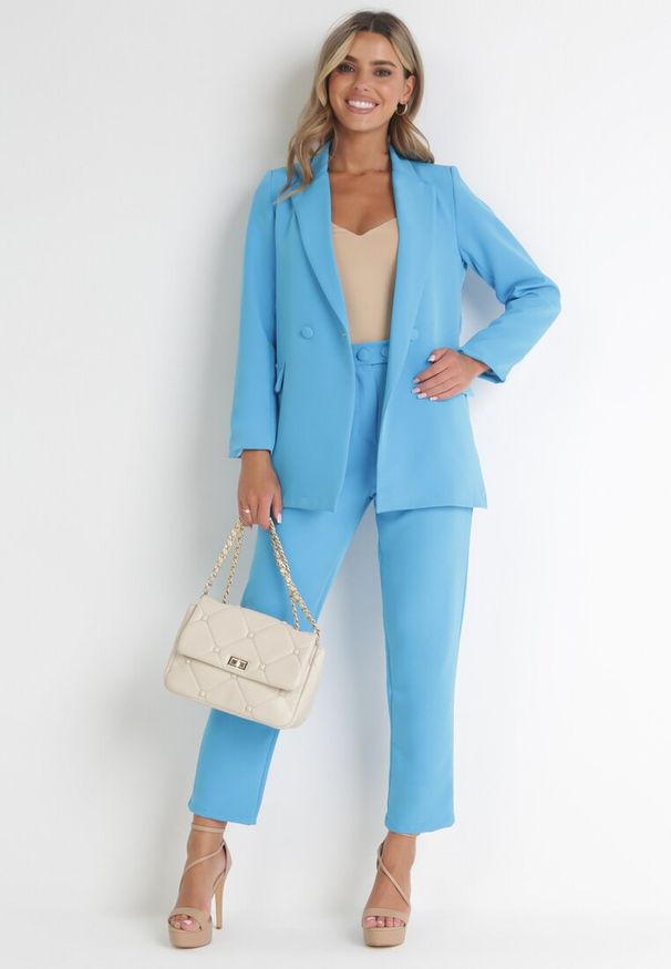 Born2be - Niebieska Marynarka Dwurzędowa Mangane. Kolor: niebieski. Styl: klasyczny, elegancki