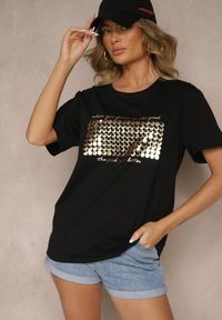 Renee - Czarny T-shirt z Bawełny z Naszytymi Cekinami Avenelli. Okazja: na co dzień. Kolor: czarny. Materiał: bawełna. Wzór: aplikacja. Styl: klasyczny, elegancki, casual #3