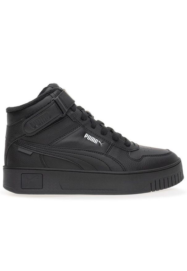 Buty Puma Carina Street Mid WTR 39805001 - czarne. Okazja: na co dzień. Zapięcie: rzepy. Kolor: czarny. Materiał: materiał, syntetyk, guma. Szerokość cholewki: normalna. Obcas: na platformie. Sport: koszykówka