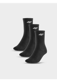 4f - Skarpetki casual za kostkę (3-pack) dziecięce - czarne. Kolor: czarny. Materiał: materiał, bawełna, elastan