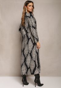 Renee - Czarna Rozkloszowana Sukienka Maxi w Fantazyjny Print Abhik. Kolor: czarny. Wzór: nadruk. Długość: maxi