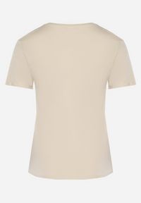 Born2be - Beżowy Gładki T-shirt z Elastycznej Bawełny z Krótkim Rękawem Derdiara. Kolor: beżowy. Materiał: bawełna. Długość rękawa: krótki rękaw. Długość: krótkie. Wzór: gładki #7