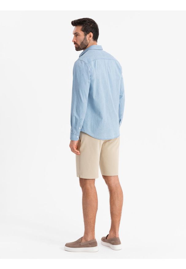 Ombre Clothing - Szorty męskie ze strukturalnej dzianiny SLIM FIT – piaskowe V3 OM-SRCS-0169 - XXL. Okazja: na co dzień. Kolor: beżowy. Materiał: dzianina. Wzór: jednolity. Styl: sportowy, wakacyjny, klasyczny, casual