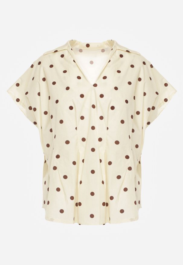 Born2be - Żółta Bluzka o Fasonie Oversize w Kropki z Bawełny Pireia. Okazja: do pracy, na co dzień. Kolor: żółty. Materiał: bawełna. Długość: długie. Wzór: kropki. Styl: casual