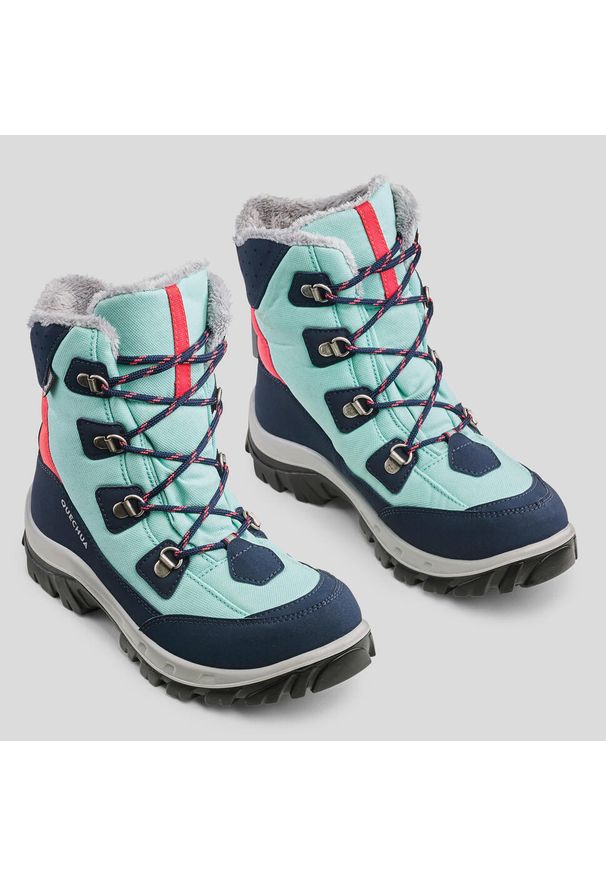 quechua - Buty turystyczne WTP - SH500 Warm sznurowane - dla dzieci. Kolor: zielony, niebieski, wielokolorowy. Materiał: kauczuk. Szerokość cholewki: normalna. Sezon: zima. Sport: turystyka piesza