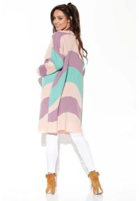 Sukienki.shop - Długi sweter bez zapięcia pastelowy w paski. Okazja: na co dzień. Materiał: jeans, materiał, akryl. Długość: długie. Wzór: paski. Sezon: lato. Styl: casual, elegancki #3