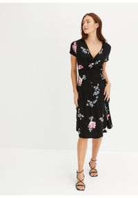 bonprix - Sukienka z dżerseju z mieszanki wiskozy. Typ kołnierza: dekolt w serek. Kolor: czarny. Materiał: jersey, wiskoza #1