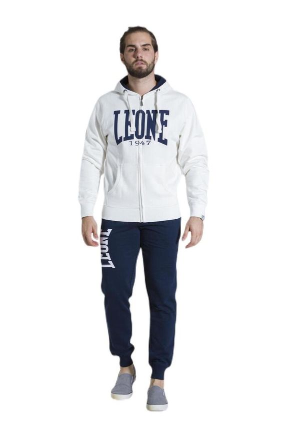 LEONE 1947 APPAREL - Męska zapinana na zamek bluza z kapturem Leone 1947 Apparel. Typ kołnierza: kaptur. Kolor: biały. Materiał: tkanina. Sport: fitness