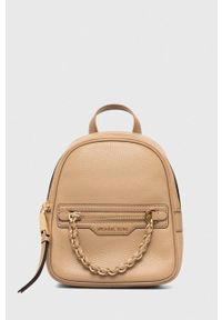 MICHAEL Michael Kors plecak skórzany damski kolor beżowy mały gładki. Kolor: beżowy. Materiał: skóra. Wzór: gładki