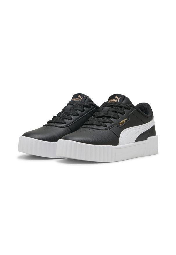 Puma - Dziecięce sneakersy Carina 3.0 PUMA Black White Gold. Okazja: na uczelnię. Kolor: czarny, biały, wielokolorowy, żółty. Materiał: syntetyk, tkanina. Sport: joga i pilates