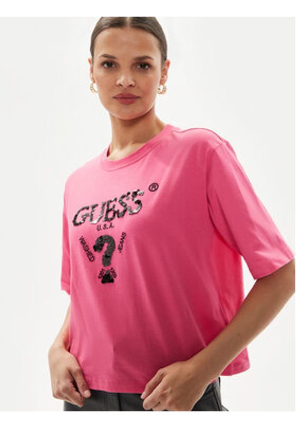 Guess T-Shirt Aurelie V4YI06 I3Z14 Różowy Boxy Fit. Kolor: różowy. Materiał: bawełna