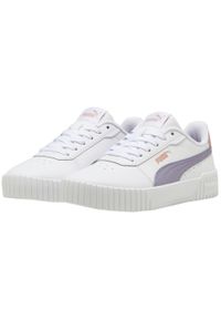 Buty dla dzieci Puma Carina 2.0 Jr. Zapięcie: sznurówki. Kolor: biały, fioletowy, wielokolorowy. Materiał: materiał, syntetyk. Szerokość cholewki: normalna. Sport: turystyka piesza