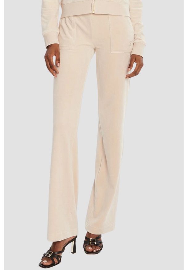 Juicy Couture - JUICY COUTURE Piaskowe damskie spodnie dresowe Del Ray Gold, Rozmiar S. Kolor: beżowy. Materiał: dresówka