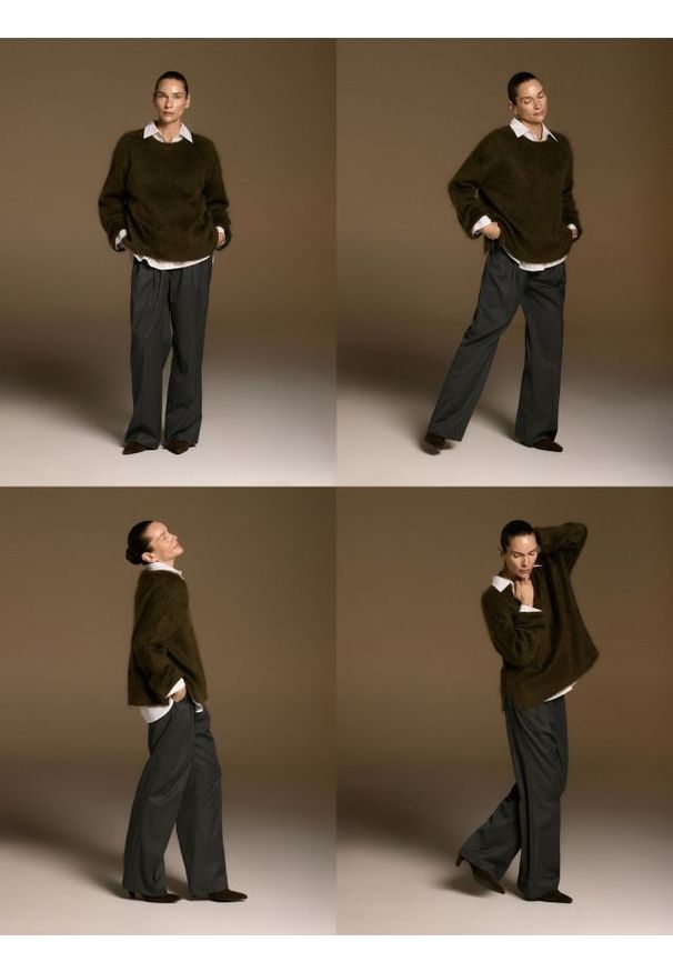 Reserved - Sweter z moherem - oliwkowy. Kolor: oliwkowy. Materiał: moher