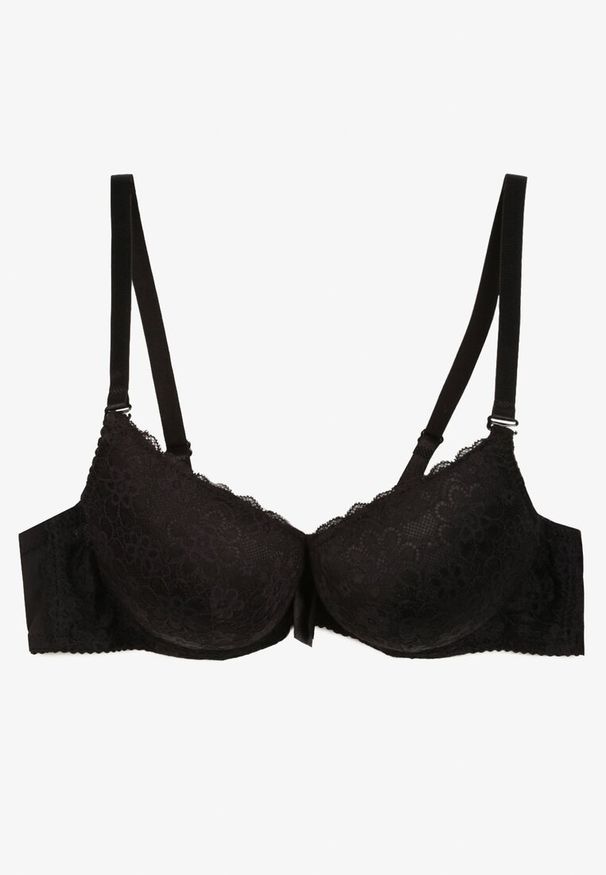 Renee - Czarny Biustonosz z Efektem Push Up z Delikatną Koronką Xilemia. Kolor: czarny. Materiał: koronka. Rodzaj stanika: push-up. Wzór: koronka