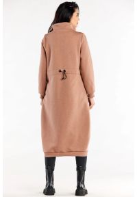 Infinite You - Długa bluza z kołnierzem zapinana na zamek beż. Okazja: na co dzień. Kolor: beżowy. Materiał: bawełna. Długość: długie. Styl: casual #3