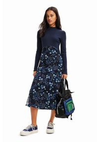 Desigual sukienka kolor granatowy midi rozkloszowana. Kolor: niebieski. Materiał: materiał, wiskoza. Długość rękawa: długi rękaw. Typ sukienki: rozkloszowane. Długość: midi #2