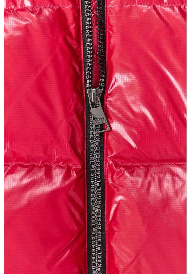 Karl Lagerfeld - KARL LAGERFELD Czerwona damska kurtka Hooded Down Jacket, Rozmiar M. Kolor: czerwony. Materiał: poliamid, puch. Długość rękawa: długi rękaw. Długość: długie
