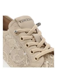Beżowe Sneakersy Vinceza Modne Obuwie Damskie. Okazja: na co dzień. Zapięcie: sznurówki. Kolor: beżowy. Materiał: jeans, materiał, koronka. Wzór: aplikacja, koronka #3